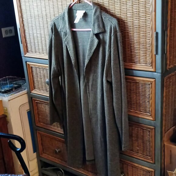 Vintage Coldwater Creek Black Brown Houndstooth Long Duster - Picture 4 of 10